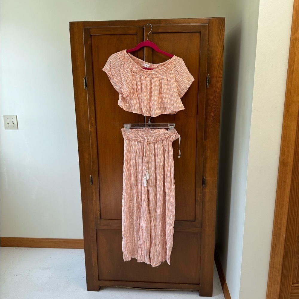 Kiwi & Peach 2 piece crop top wide leg high waist culottes pants SM 23 inseam